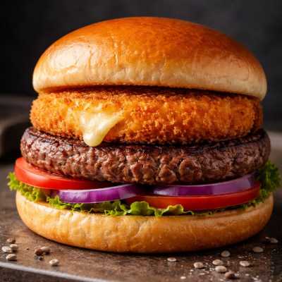 Hambúrguer artesanal recheado como uma dica de onde comer em Olímpia para quem visita a cidade