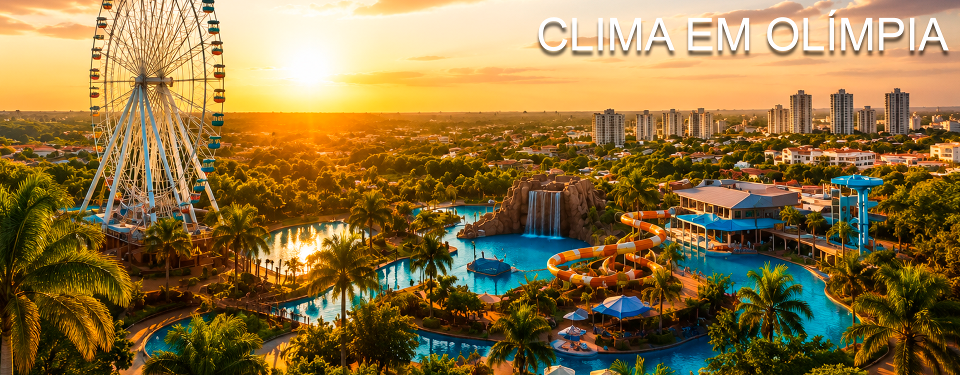 Foto com o pôr do sol para mostrar que o clima em Olímpia é sempre ameno e com temperaturas altas