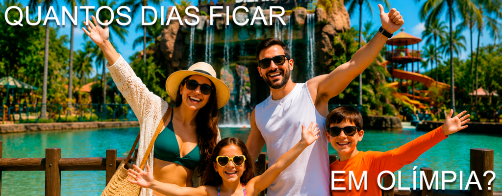 Família feliz depois de decidir quantos dias ficar em Olímpia em sua próxima viagem